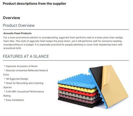 14 a 60 kg/m3 Densidad Espuma de absorción de sonido de diseño moderno para insonorización de estudio
