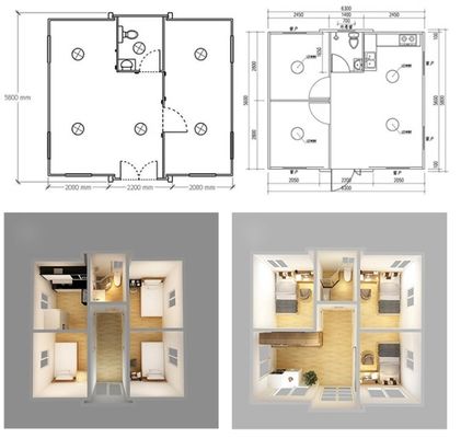 Contenedor plegable expandible 20ft/40ft 2 dormitorios Villa prefabricada con color personalizado