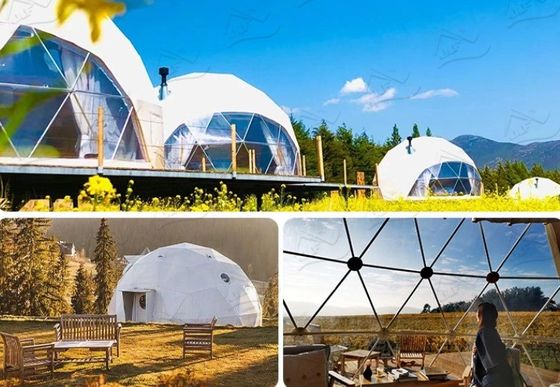 Casa de campo al aire libre tienda redonda Glamping Dome con color personalizado casa de lujo baño