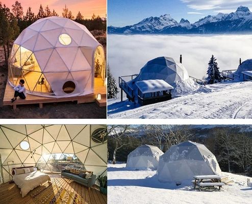 Casa de campo al aire libre tienda redonda Glamping Dome con color personalizado casa de lujo baño